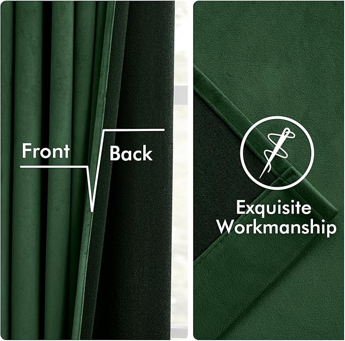 MIULEE Christmas Velvet Curtains 96 Inches Long 2 Panels Set for Bedroom Pinch Pleat Back Tab Thermal Insulated Living Room Darkening Pleated Blackout Floor to Ceiling Drapes with Hooks Emerald Green