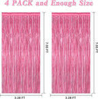 4 Pack Birthday Decorations, 3.28 FT x 7.05 FT Pink Backdrop, Metallic Happy Birthday Backdrop Fringe Curtains Party Streamer, Bachelorette Party Decorations Princes Birthday Valentines Party Decor