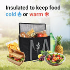 Green Bulldog 2Pack Insulated Grocery Bags – Foldable Reusable Cooler Bags with Handles for Everyday Use, Groceries, Food Delivery, and Shopping – 16”x9”x13”, Black