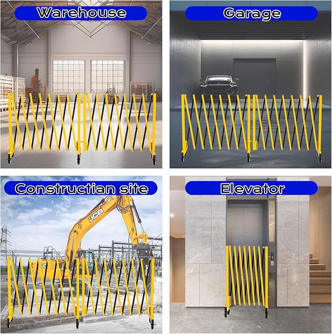 16.8FT Industrial Metal Expandable Barricade，Retractable Traffic Fence with Casters, 270 Degrees Folding Security Gate, Portable Barricade Gate for Construction Area, Traffic Control, Cordon