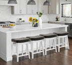 Counter Height Bar Stools Set of 6 for Kitchen Counter Farmhouse Modern Barstools with Faux Leather Upholstered Backless Seat and Solid Wood Legs 24 inch Bar Chairs, Grey + White