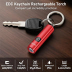 Blukar Rechargeable EDC Flashlight, Mini Keychain Flash Light with 3 Lighting Modes, Memory Function, Waterproof, Compact and Portable Pocket Light for Everyday Carry, Emergency,Camping-Red