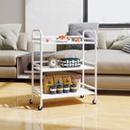 HDANI 3 Tier Metal Utility Multipurpose Rolling Cart,Large Capacity Heavy Duty Rolling Cart with 2 Lockable Wheels for Home,Office,Kitchen,Bathroom,Bedroom,White