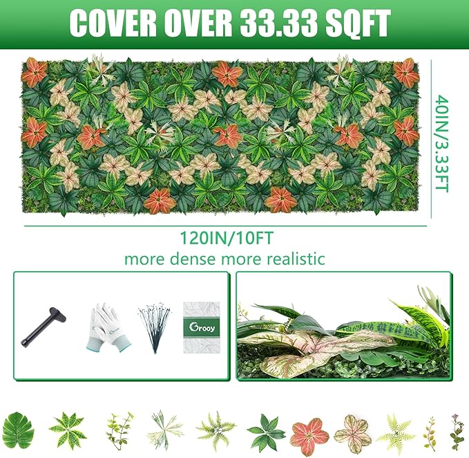 Artificial Grass Wall, 40"x20" (33.33 SQFT) Greenery Backdrop Wall with UV-Anti, Fake Plant for Outdoor Garden Fence and Indoor Home Wedding Party Decor