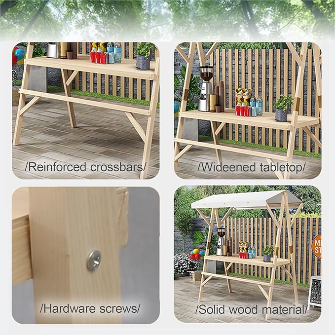 Outdoor Vendor Cart, Wooden Lightweight Farmers Market Stalls/Concession Stand Booths, Foldable Vendor's Stall, Portable Food Display Stand for Market(Red,150 * 60 * 200cm)