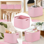 Shelf Woven Storage Basket, 15 x 10 x 9” Closet Rope Baskets For Organizing, Square Bins with Handles, Pink 1 Pack