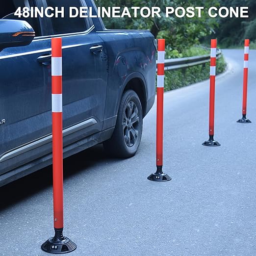 OrangeStar 8 Pack Delineator Post 48" Red Traffic Delineator Cones with Fixable Base for Road Safety, Parking Lots