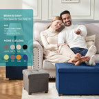 BRIAN & DANY Small Ottoman with Storage, Small Storage Ottoman, Folding Foot Stool with Wood Legs for Living Room and Bedroom Linen Rest Seat, 12.6"x12.6"x12.8" - Blue