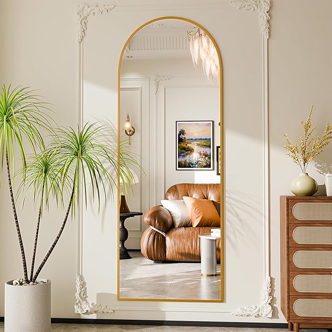 59"x16"Floor Mirror Full Length,Arched Full Length Mirror with Stand,Full Body Mirror,Hanging or Large Leaning for Bedroom Living Room Gold