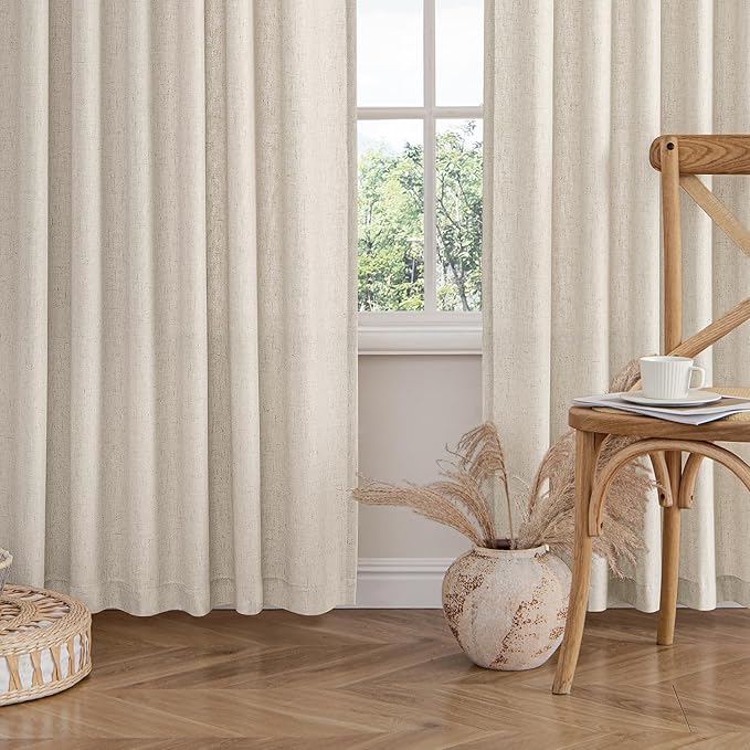 MIULEE Non-See-Through Privacy Linen Curtains 2 Panels, Light Filtering Window Curtains Farnhouse Textured Back Tab Semi Sheer Drapes for Bedroom Living Room, 52 x 108 Inches Long, Linen