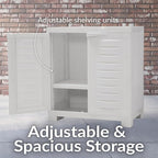 Sunnydaze Freestanding Garage Storage Cabinet with Doors - Indoor Utility Storage Cabinet - 25.5" H - Garage, Office, Home, Laundry Room - Speckled White