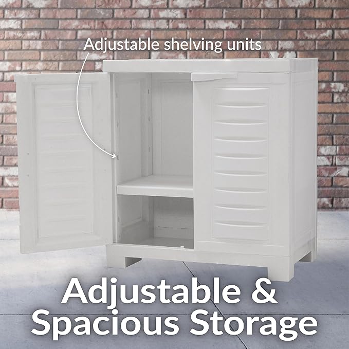 Sunnydaze Freestanding Garage Storage Cabinet with Doors - Indoor Utility Storage Cabinet - 25.5" H - Garage, Office, Home, Laundry Room - Speckled White
