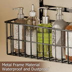 Adjustable Over The Door Organizer, Metal Hanging Door Organizer with 5 Wire Basket 7 Hooks, Wall Mounted Shelf for Pantry Laundry Organization and Storage, Black