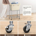 ELYKEN Laundry Cart with Wheels, Rolling Laundry Hamper with Removable Bag and Shelf, Metal Frame Laundry Basket with 4 Casters and 2 Brakes, Ideal for Bedroom, Bathroom, Laundry Room, Cream