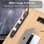 JUNNUJ 20 Amp Power Strip Surge Protector 4800J, Heavy Duty 8 Outlet Metal Multi Angle Mount, 20A Garage Power Strip Shop 6-20R T-Slot, 5-15P Plug 12 Gauge Extension Cord 6ft for Appliance