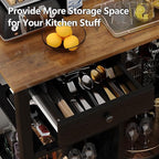 4 EVER WINNER Rolling Kitchen Island Cart with Storage, Bar Cart with Wine Rack and Adjustable Shelves, Small Kitchen Island on Wheels for Kitchen,Black