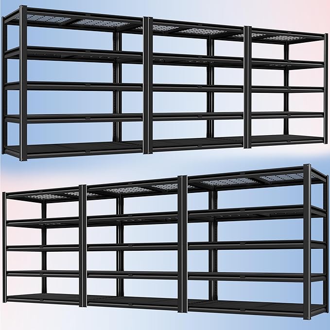PrimeZone 72" H Heavy Duty Garage Shelving 2500 LBS 5 Tier Heavy Duty Storage Shelves Adjustable Industrial Metal Wire Shelf Unit for Garage,Basement,Pantry,Warehouse,Commercial,48" WX24 DX72 H 6Pack