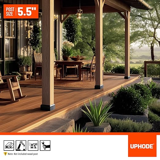6"x6" (Actual: 5.5"x5.5") Deck Post Base Cover Split, Aluminum Post Base Trim Skirt Decorative Black 8Pack
