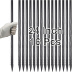 VVOKGO Rebar Stakes 24 Inch Ground Straight Concrete Form Stakes Heavy Duty (16pcs), 3/8" Diameter Metal Steel Spikes Anchors with Chisel Point End for Plant Support, Garden Border,Landscape Edging