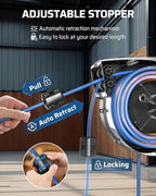 DEWENWILS 45FT Retractable Extension Cord Reel with Twist-lock Stopper, 12/3C/15A SJTOW Power Cord Reel, Lightweight and Portable, for Home Maintenance, Garages, Workshops, ETL Listed, Blue