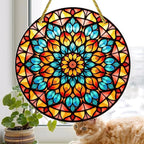 Acrylic Stained Panel Hanging-Radiant Floral Display Round Window Hanging Ornament,Wall Art Panel for Indoor/Outdoor Decor,Gift,Birthday for Women, Men, Wife, Aunt, and Mom 7.8in