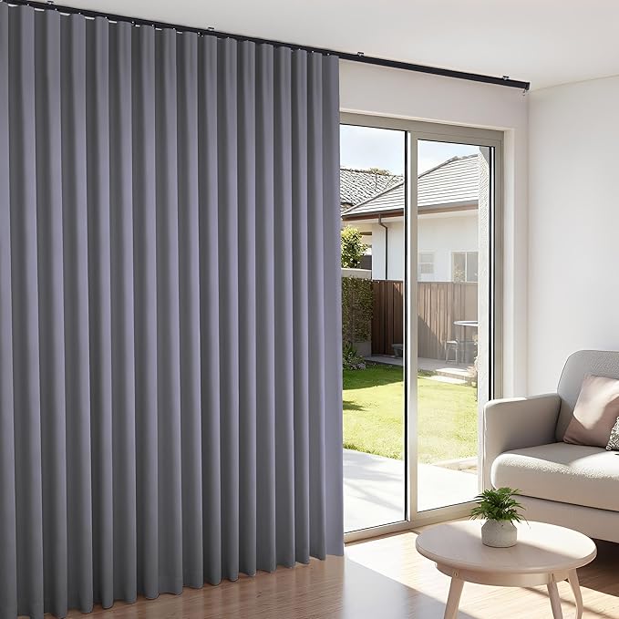 Room Divider Blackout Curtains Flexible Sliding Tracks Sets Ceiling Mounted Rod Window Curtain Privacy Separation for Bedroom Living Rooms,1 Panel Grey Drape and Black Track Set-W180xH96 in