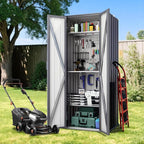 Greesum 69'' Metal Storage Shed, 28 Cuft Storaged Cabinet with Lockable Door, Vertical Tool Organization Cabinets with 2 Adjustable Shelves, for Home, Backyard, Patio, Garage, Lawn, Black