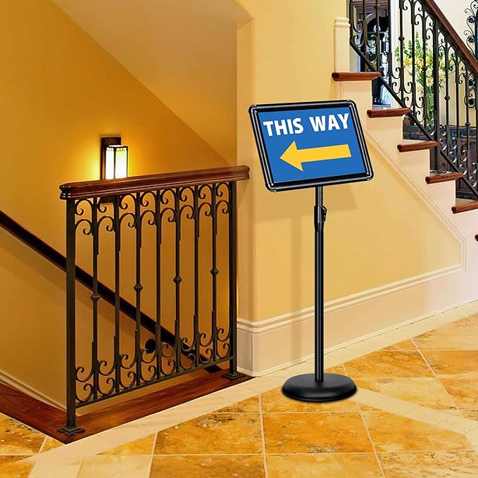 4 Packs 8.5x11 Inch Sign Stand - Adjustable Floor Standing Sign Holder, Pedestal Poster Stand for Vertical & Horizontal Display, Outdoor & Indoor Use for Business & Store Signage - Black