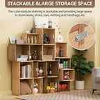 KIRIGEN Stackable Wood Storage Cube /Basket/ Bins Organizer for Home Books Clothes Toy - Modular Open Cubby Storage System - Office Bookcase Closet Shelves C15-DBR