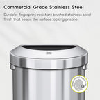 EKO Urban 16 Gallon Semi-Round Open Top Waste Bin, Stainless Steel Half Round Commercial Trash Can for Indoor and Outdoor, Extra Large Metal Garbage Bin for Home, Office, Restaurant, Restroom, 60L