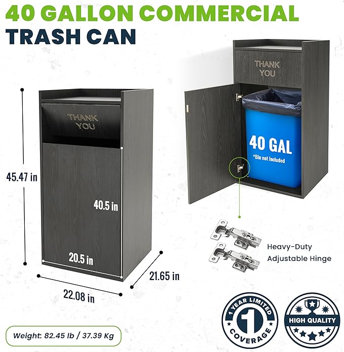 Alpine Industries Restaurant Trash Can Cabinet - Commercial Trash Can 40 Gallon, Garbage Receptacle Indoor with Tray Holder for Restaurants, Cafeterias (Espresso Black)