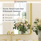 Keonjinn Gold Bathroom Mirrors for Over Sink, 22” x 30” Rounded Rectangle Brushed Gold Vanity Mirror, Anti-Rust Brass Mirror with HD Tempered Glass, Decorative Farmhouse Mirrors, Horizontal/Vertical