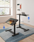 FLEXISPOT H7 PRO Mobile Standing Desk Adjustable Overbed Table Pneumatic with Wheels 90°Tiltable Portable Laptop Desk Rolling Computer Cart Foldable Bedside Table(27.6" W x 15.7" D, Black)