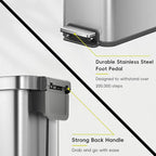 EKO Hudson Slim 50L / 13.2 Gallon Kitchen Trash Can with Lid, Stainless Steel Step Garbage Can for Kitchen or Home, Space-Saving Garbage Can with Soft Close Lid, Stay-Open, Liner Ring, Handle