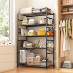 Storage Shelves 5-Tier Large Capacity Metal Shelving with Hooks, Heavy Duty Garage Shelving Unit with Leveling Feet, Stable Metal Shelves for Pantry, Kitchen and Closet, 72" H x 36" W x 12" D, Black