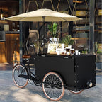 Mobile Vending Bicycle Cart, Food Display Stand with Parasol, Large Storage Space, Perfect for Shopping Malls, Events, Streets(Black)