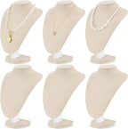 6 Pcs Necklace Display Stand Necklace Holder Jewelry Bust Display Stands for Selling Home Store Trade Shows Photography Props Retail(Flaxen,Linen)