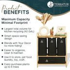4 Section Recycling Bin for Kitchen – Dual Trash and Recycle Bins for Paper, Plastic, Cans – Indoor Bamboo Recycling Organizer – Decorative Wooden Recycle Bins for Kitchen & Office