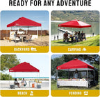 CROWN SHADES 12x12 Pop Up Canopy Outside Canopy, Patented One Push Tent Canopy with Wheeled Carry Bag, Bonus 8 Stakes and 4 Ropes, Red