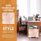Inspired Living Collapsible Ultra-Slim Pack-N-Roll,2 Wheel Utility Cart w/Lid Used as Seat up to 250 Lbs, Telescopic Handle, Super Strong, for Home,Garden,Shopping,Office,School, Large, Pink Marble