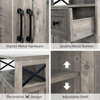 Farmhouse Storage Cabinet with Barn Doors and Open Shelf, Kitchen Pantry with Storage, Coffee Bar Station, Freestanding Cupboard Hutch Cabinet for Kitchen, Dinning Room, Livingroom, Grey
