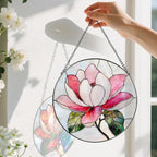 8-Inch Stained Glass Ornament, Stained Glass Window Hanging, Window Hanging Decor Suncatcher, Magnolia Flower Ornament | Holiday, Mother's Day, Birthday | Gifts for Nature and Garden Lovers