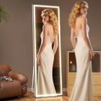 Full Length Mirror with Lights, 71" x 24" LED Lighted Floor Standing Body Mirror, Dimmable & 3 Color Lighting for Bedroom, Cloakroom, Dressing Room, Tempered Glass, Square White