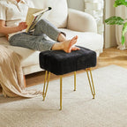 IBUYKE Velvet Rectangular Footrest Ottoman, Makeup Vanity Stool Side Table, Dressing Table Seat, Pouf Couch Stool, Golden Steel Legs, Black LG-51B