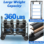 Wagons Cart Foldable, 360 Lbs with Adjustable Handle, Black Lightweight Portable, Collapsible Wagon for Beach Trip, Camping, Shopping, Sports, Travel, Picnic and Grocery (Black)