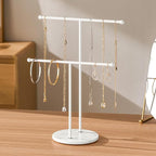 pickpiff Necklace Holder Stand: 2 Tier Jewelry Organizer with Marble Base, Gold Jewelry Tree Display for Bracelets, Rings, Earrings, White