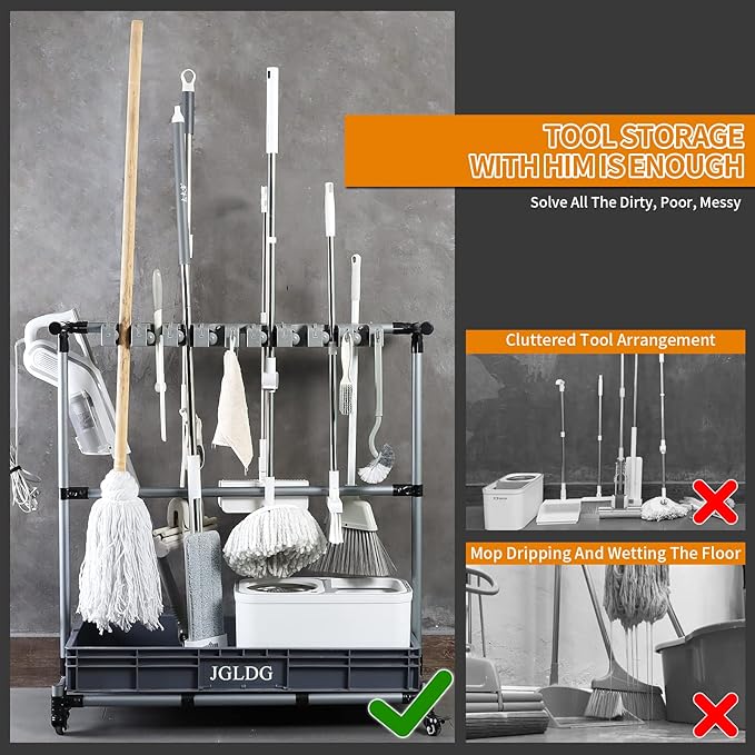 Generic Multifunctional Cleaning Cart and Tool Organizer - Broom and Mop Holder