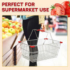2 Pack Wire Shopping Baskets with Handle and Bumpers 17.7 x 12.6 x 7.9 Inch Foldable Sturdy Metal Basket Storage Organizer for Retail Grocery Supermarkets Kitchen Vegetables Fruits Picnic