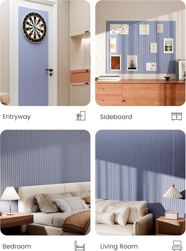Bumusty Large Cork Board Alternative-47 x35 Felt Bulletin Board Tiles, with 30 Pushpins, 70 Adhesive Tabs, 12-Pack Slat Wall Paneling, Cork Boards for Office Push Pin Board Felt Board-Soft Periwinkle