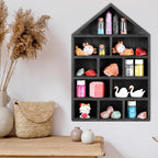 House Shaped Wooden Shadow Cubby Box 10 W x 2 1/4 D x 15 H Hanging Display Shelf Organizer Wall Mounted Curio Cabinet Wooden Display Case Miniature Shelf for Figures(Black)